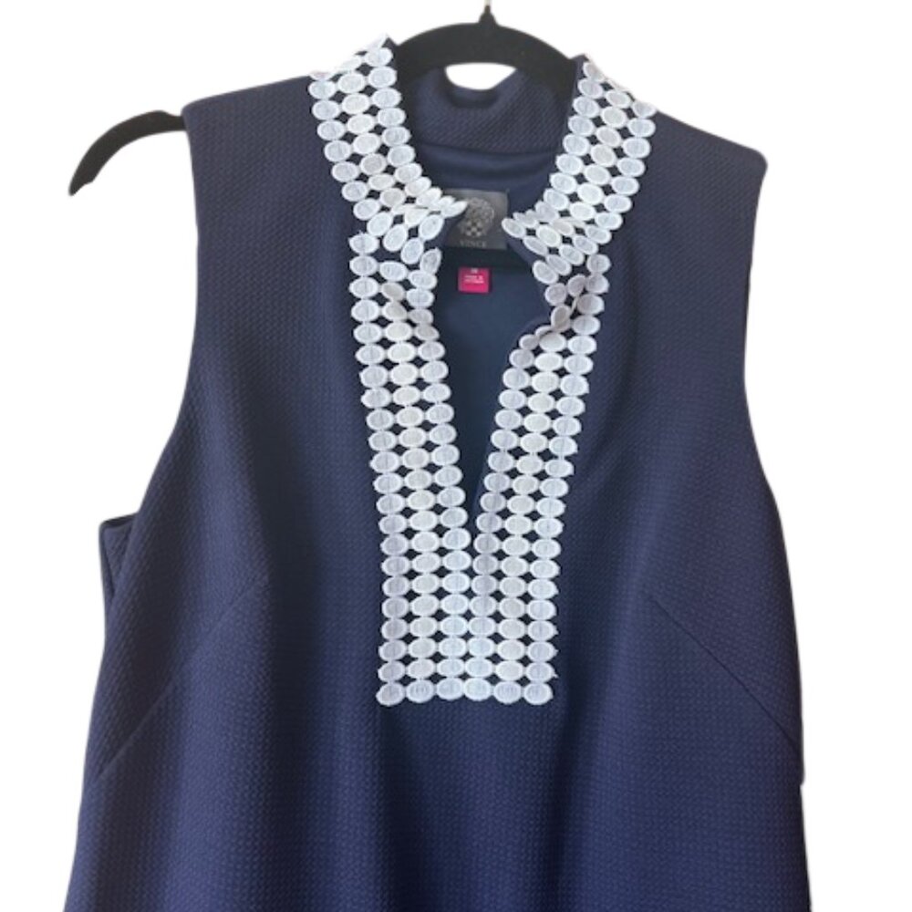 Vince Camuto Navy Sleeveless Dress w/White Lace Trim Sz 10 NWT - Picture 2 of 4